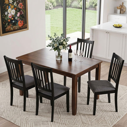 Dreamade Modern Farmhouse Wood Slat-Back Kitchen Chairs w/Padded Seat (2/4)