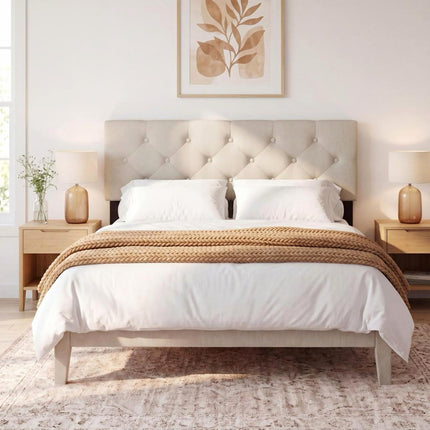 Dreamade Queen/Full Size Button Tufted Linen Fabric Head Board with Wood Support Legs