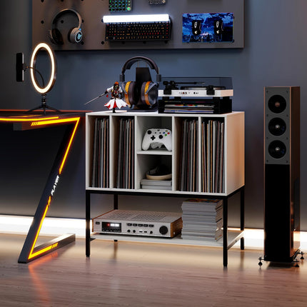 Dreamade Record Player Stand with Charging Station Vinyl Record Storage for Music Living Room