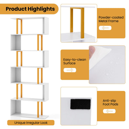 Dreamade 6-Tier Modern S-Shaped Bookshelf with Anti-Tipping Kits