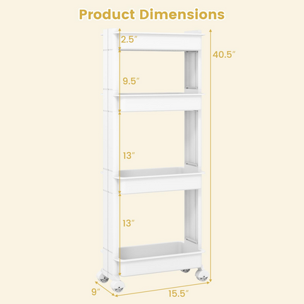 Dreamade 4 Tier Slim Rolling Storage Cart for Kitchen