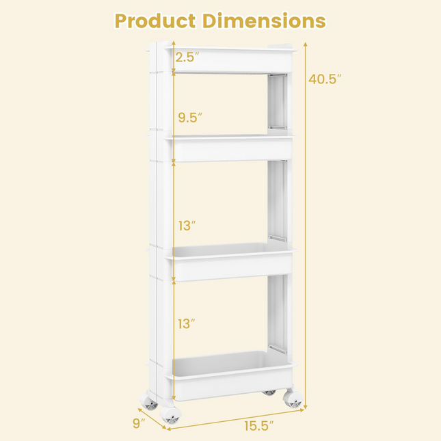 Dreamade 4 Tier Slim Rolling Storage Cart for Kitchen