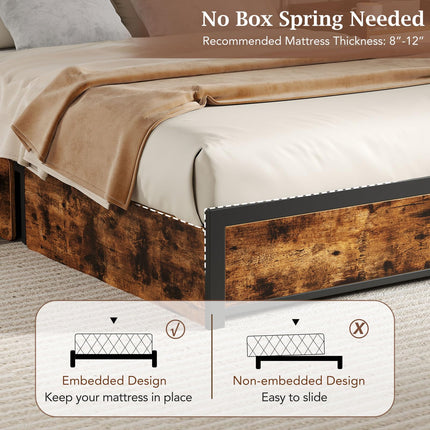 Dreamade Queen/Full Size LED Bed Frame with Charging Station & 4 Storage Drawers