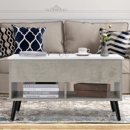 Dreamade Lift Top Coffee Table, Modern Cocktail Table w/Hidden Compartment & 2 Open Shelves