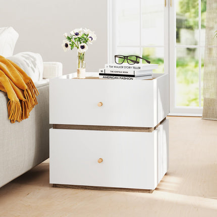 Dreamade Modern Nightstand with 2 Storage Drawers, Wooden Night Stand with Raised Edge