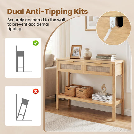Dreamade 40" Rattan Console Table with Storage for Foyer Hallway Entrance