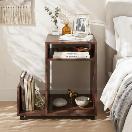 Dreamade 3-Tier Rolling End Table w/Magazine Rack & Open Storage Shelves (1/2)