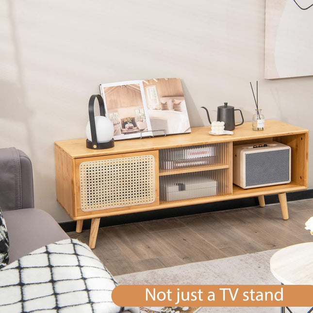 Dreamade TV Stand for Living Room TVs up to 55”- Bamboo Entertainment Center