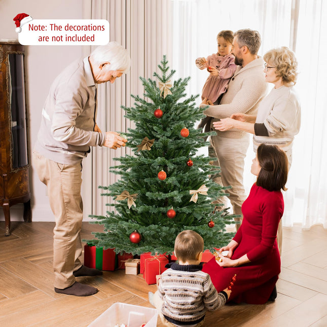 Dreamade 5ft / 6ft / 7ft Pre-Lit Artificial Christmas Tree with Lush PVC & PE Tips Warm White LED Lights
