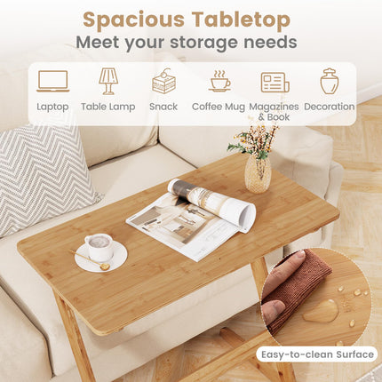 Dreamade Bamboo TV Tray Table, Z Shaped Sofa Couch Side Table for Eating Snacks Coffee Laptop