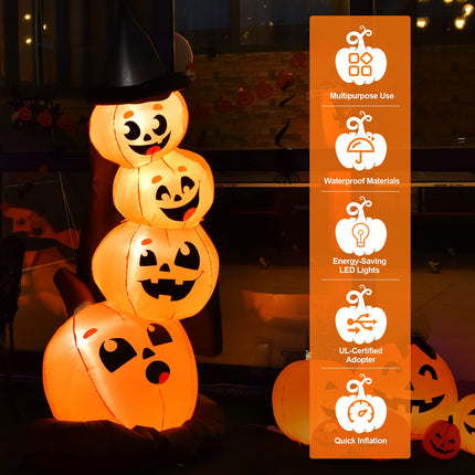 DREAMADE Halloween Inflatable Pumpkin Lighted Blow Up Pumpkin w/Witch Hat