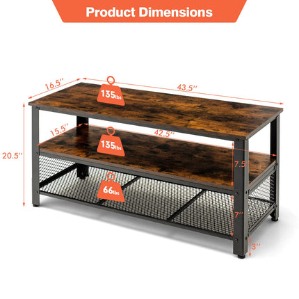 Dreamade TV Stand for TV up to 50 Inches, 43.5 inch Wood Industrial TV Cabinet with 3-Tier Storage Shelves, Rustic Brown