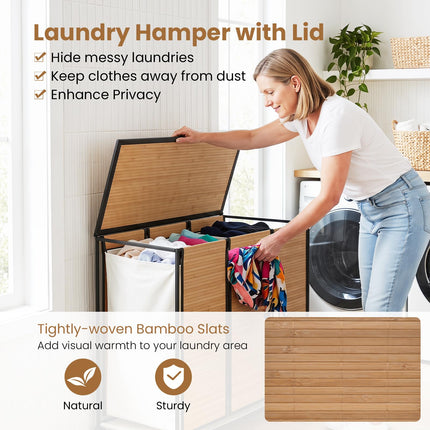 Dreamade Laundry Hamper Sorter 3 Section with Lid