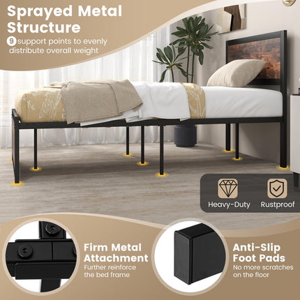 Dreamade Twin Bed Frames for Kids, Industrial Metal Platform Bed with Headboard