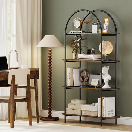 Dreamade Arched Bookshelf 4-Tier Industrial Open Bookcase with Sturdy Metal Frame