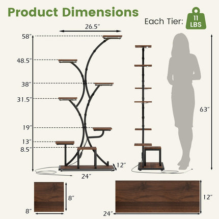 Dreamade Plant Stand Indoor with Grow Lights 8-Tier 58" Tall Corner Metal Plant Shelf