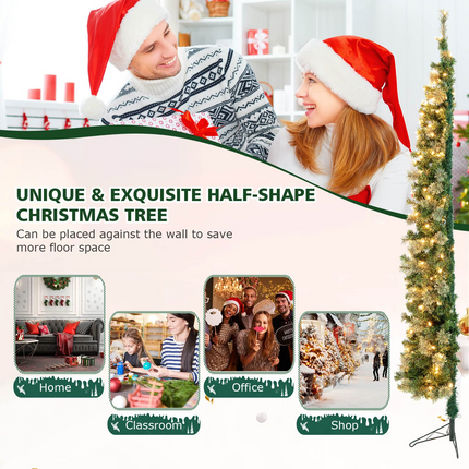 Dreamade 7ft Pre-Lit Half-Shape Christmas Tree, Artificial Xmas Tree W/ 403 Branch Tips - DreamadeUS