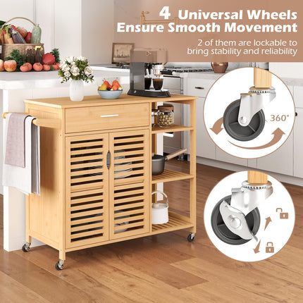 Dreamade Bamboo Kitchen Island Cart with Drawer and Storage Cabinet