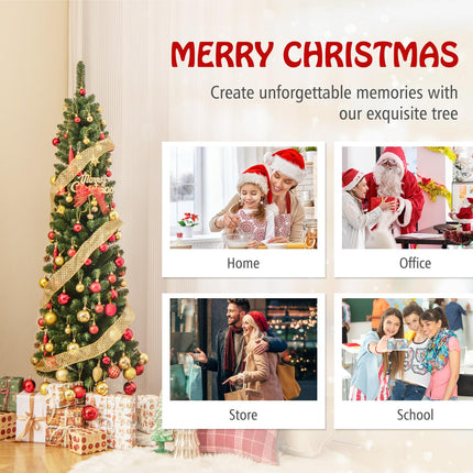 Dreamade 5ft / 6ft / 7ft / 8ft Artificial Skinny Xmas Tree with Quick Shape Technology