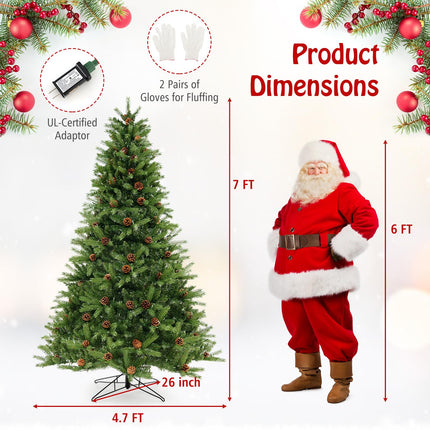 Dreamade 3-Minute-Setup Pre-Lit Artificial Christmas Tree, 7ft Hinged Xmas Tree with 360 Quick Power Connector