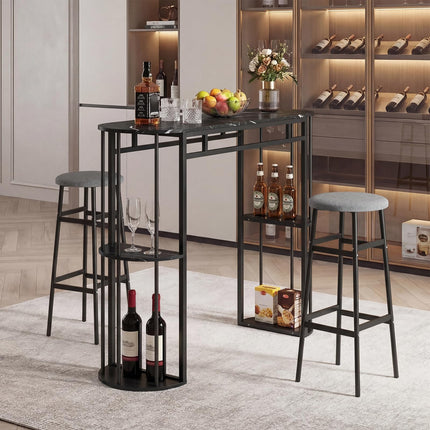 Dreamade 3 Pieces Bar Table Set for 2 with 2 Padded Stools