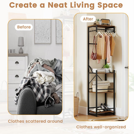 Dreamade Freestanding Coat Rack with 4 Storage Shelves and 6 Hooks