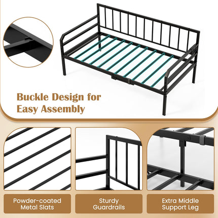 Dreamade Twin Daybed with Trundle, Twin Bed Frame with Charging Station & LED Lights, Metal Trundle Bed Twin w/Steel Slats Support