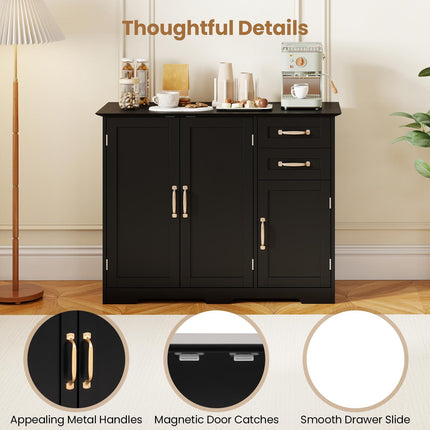 Dreamade 40 Inch Modern Kitchen Sideboard Buffet Cabinet with 2 Drawers and Adjustable Shelf