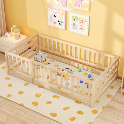 Dreamade Twin Floor Bed with High Fence & Door