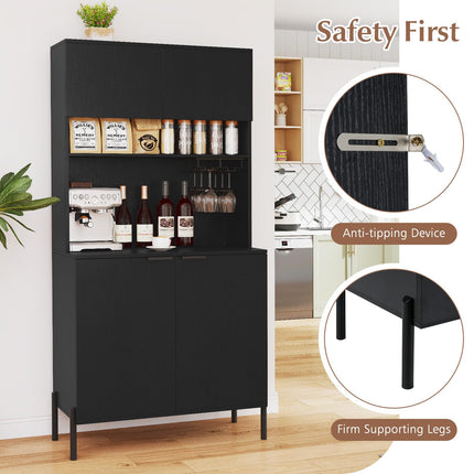 Dreamade 64.5" Kitchen Pantry Cabinet with Charging Station, Tall Buffet Hutch with Storage Cabinets
