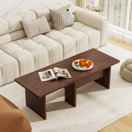Dreamade L-Shaped Coffee Table Set of 2 Modular Nesting Center Table with Grain Finish