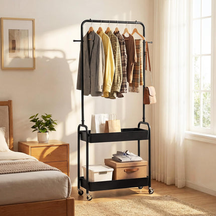 Dreamade Heavy-Duty Rolling Clothes Rack with 2 Storage Baskets & Side Hooks