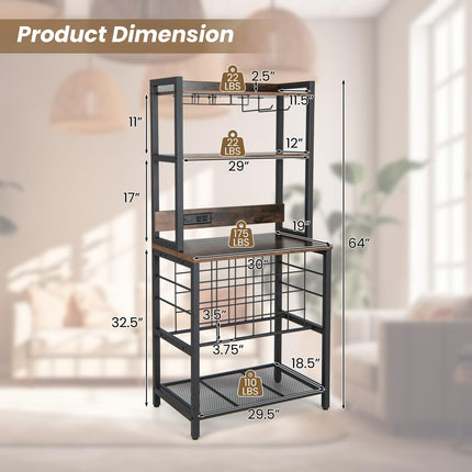 Dreamade Bakers Rack with Storage Hutch, Power Outlet & USB Port, Coffee Bar 24-Bottle Wine Rack & Glass Holder