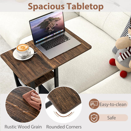 Dreamade C Shaped End Table with Charging Station and Wheels