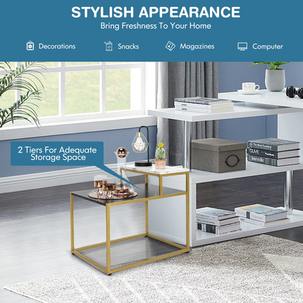 Dreamade End Table, Nightstand w/Storage Shelf, 2-Tier Side Table w/Metal Frame