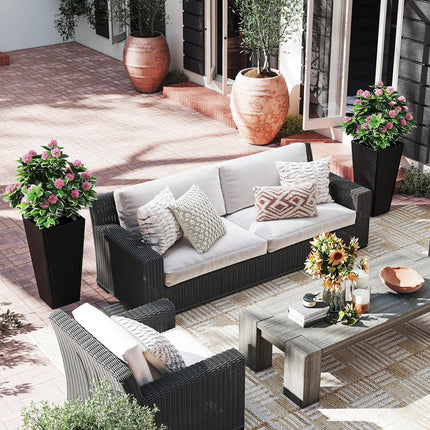 Dreamade Set of 2 Outdoor Wicker Flower Pot 30 Inch Tall Planters with Drainage System