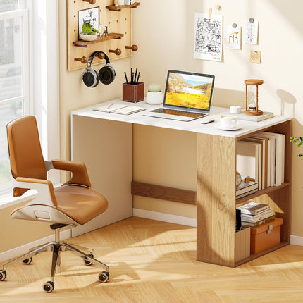 Dreamade 44 Inch Wooden Computer Desk with Bookshelf for Small Space