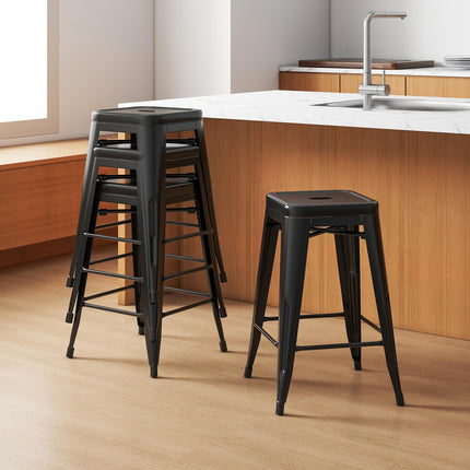 Dreamade Metal Backless Bar Stools Set of 4, 24" Industrial Counter Height Bar Stools w/Cut-Out Handle, Footrest