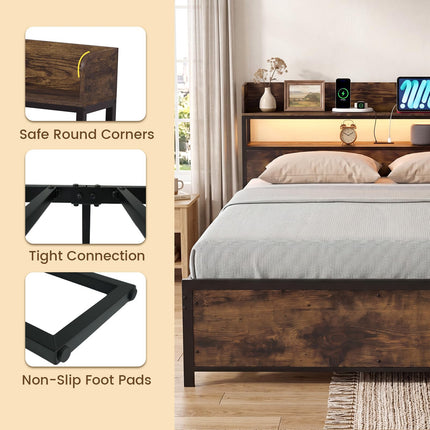 Dreamade Queen Size Bed Frame with Storage Headboard