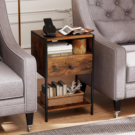 Dreamade Night Stand with Charging Station for Bedroom Small Spaces