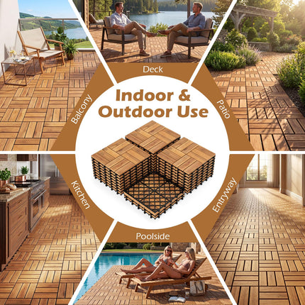 Dreamade 12" x 12" Interlocking Acacia Wood Deck Tiles
