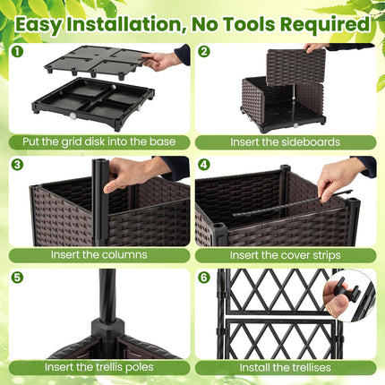 Dreamade Raised Garden Bed with Lattice Trellis Self-Watering Planter Box（32"LX16"WX50"H）
