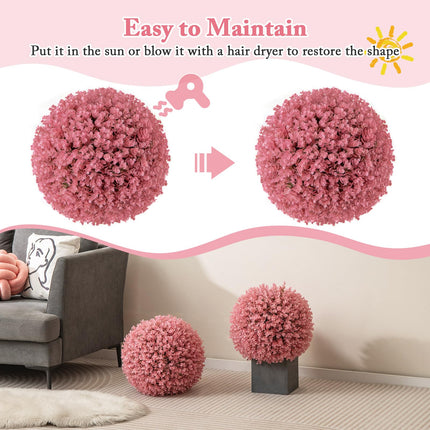 Dreamade 2 PCS Artificial Plant Topiary Ball, 17.5'' Pink Faux Eucalyptus Decorative Balls for Wedding Home Decor