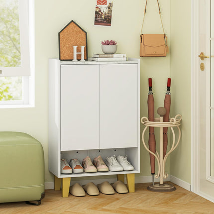 Dreamade 5-Tier Shoe Cabinet with Doors, Faux Marble Shoe Rack Organizer with Anti-Tipping Kit & Flat Tilting Storage Shelves