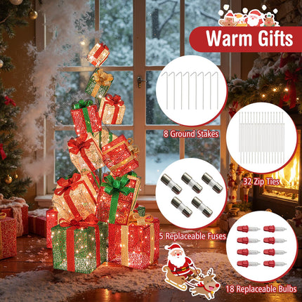 Dreamade 15 Pieces Stackable Pre-lit Lighted Boxes Tower w/ 450 Warm White Lights