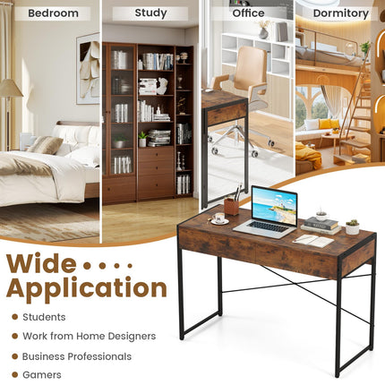 Dreamade Computer Desk with 2 Drawers for Small Spaces