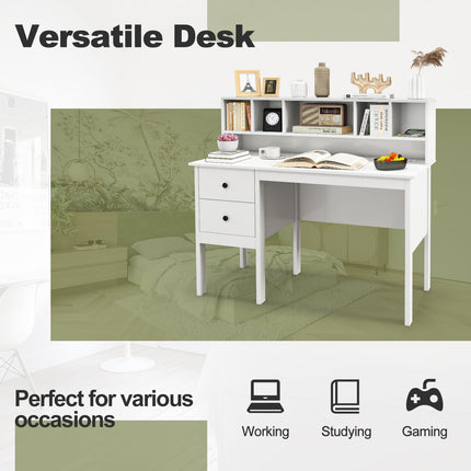 Dreamade White Desk with Drawers and Power Outlet, 48" Home Office Computer Desk with 5-Cubby Hutch
