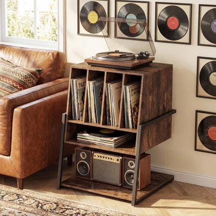 Dreamade Record Player Stand on Wheels | 3-Tier Turntable Stand with Charging Station