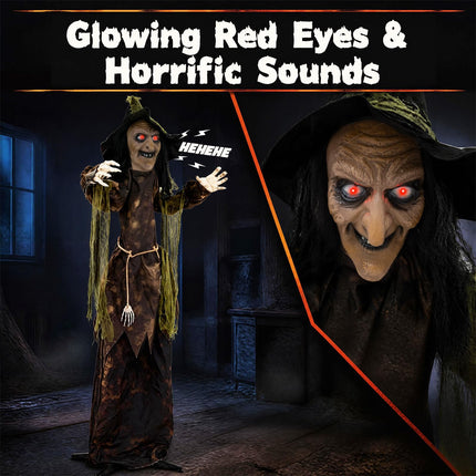 DREAMADE Animatronic Halloween Witch w/Glowing Red Eyes & Spooky Sounds