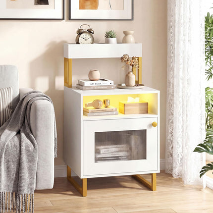 Dreamade Night Stand with LED Lights | Tall Sofa Side Couch End Table w/Top Tray (1/2)